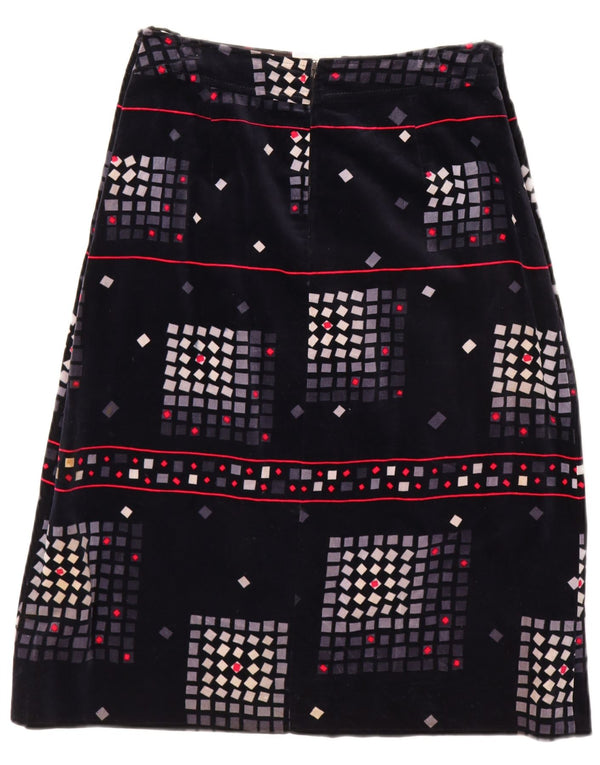 Винтажная женская юбка-трапеция с высокой талией IT 48 XL W30 Темно-синяя с геометрическим рисунком