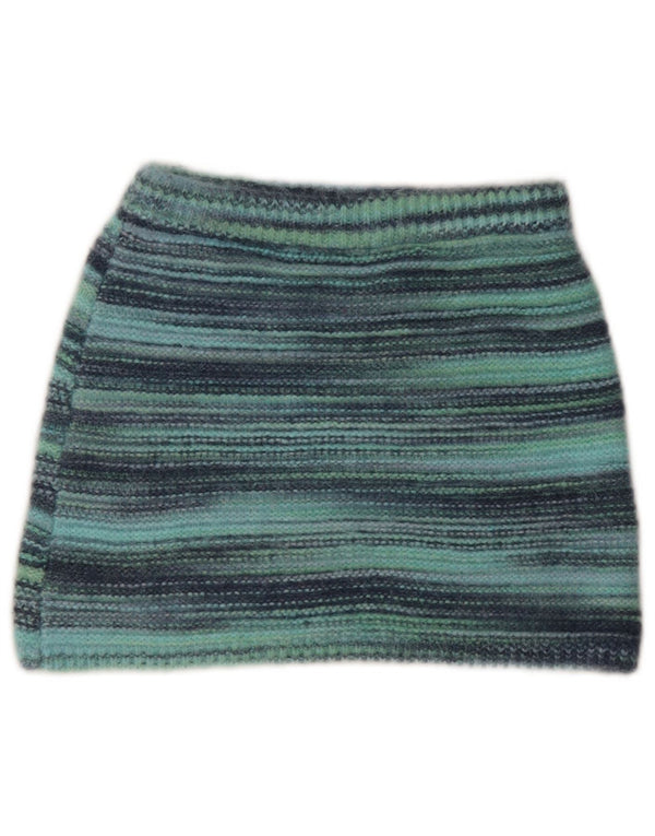 ZARA Girls Knit Mini Skirt 9-10 Years W22 Turquoise Pinstripe Polyester