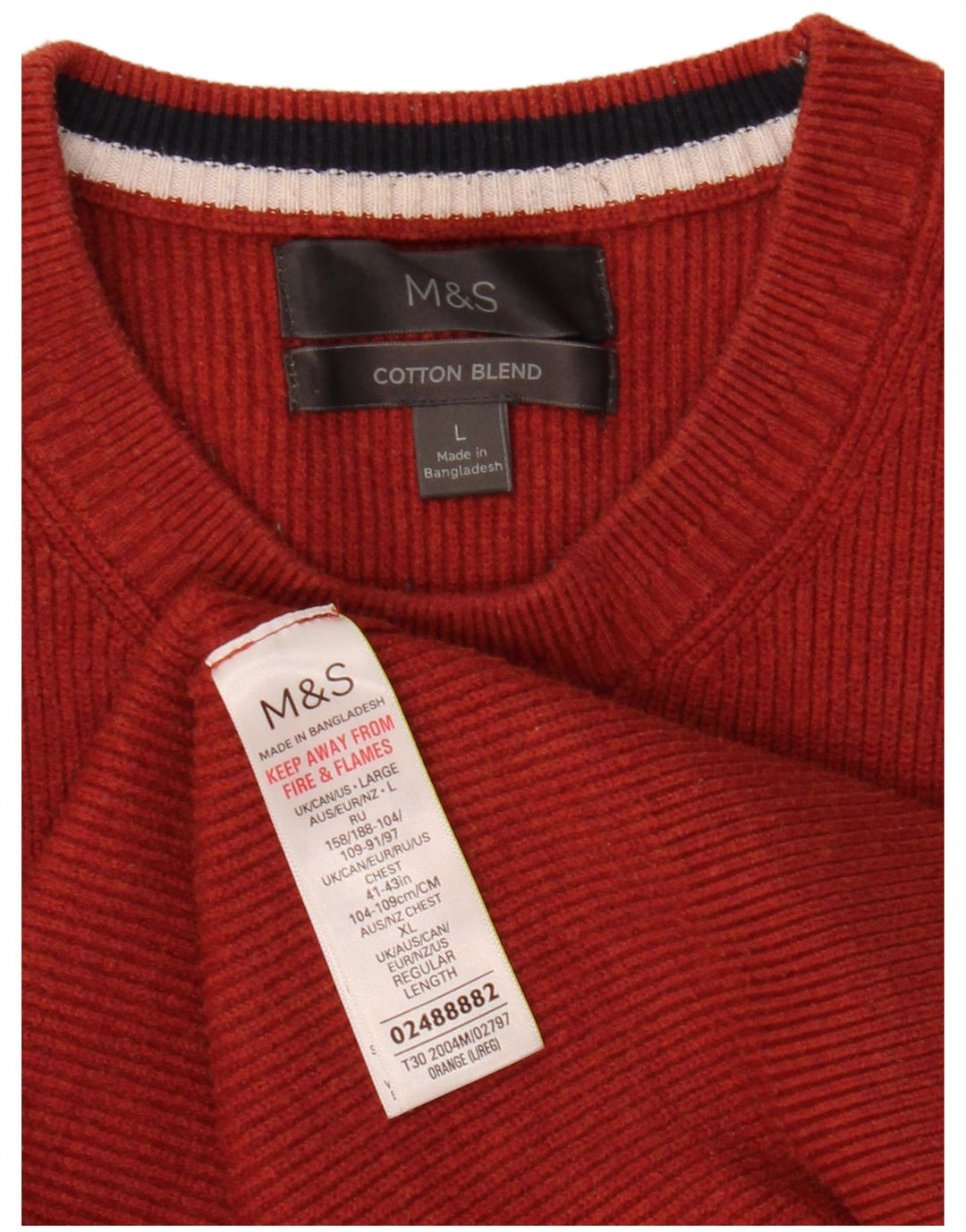 Мужской джемпер с круглым вырезом Marks & Spencer, большой оранжевый полиэстер