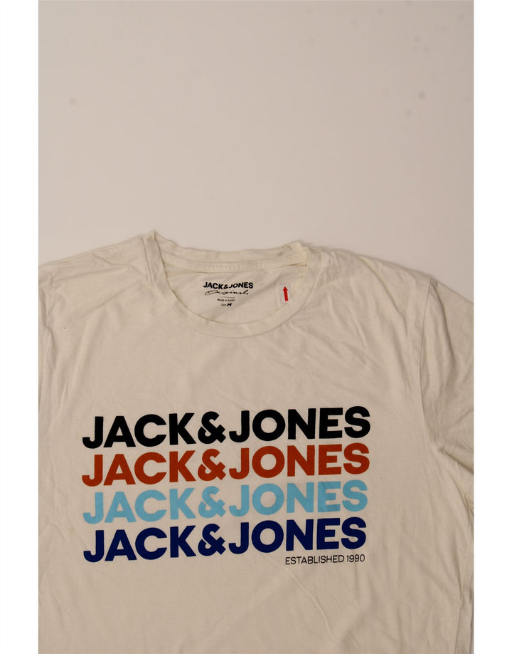 JACK & JONES Mens Graphic T-Shirt Top Medium Off White Cotton Vintage Jack & Jones and Second-Hand Jack & Jones from Messina Hembry 