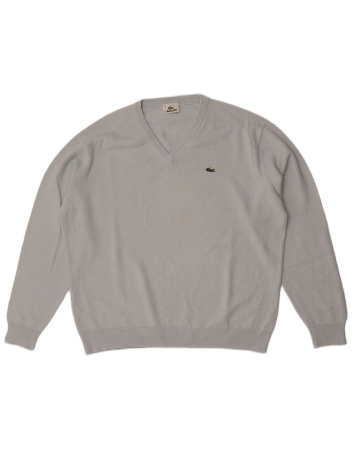 Мужской джемпер с v-образным вырезом Lacoste, размер 6 XL, синяя шерсть