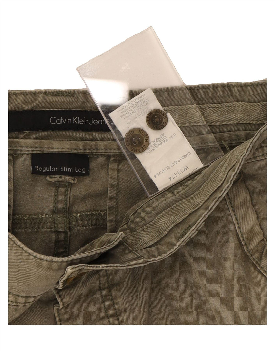 CALVIN KLEIN Womens Regular Slim Cargo Trousers W33 L31 Khaki Cotton Vintage Calvin Klein and Second-Hand Calvin Klein from Messina Hembry 