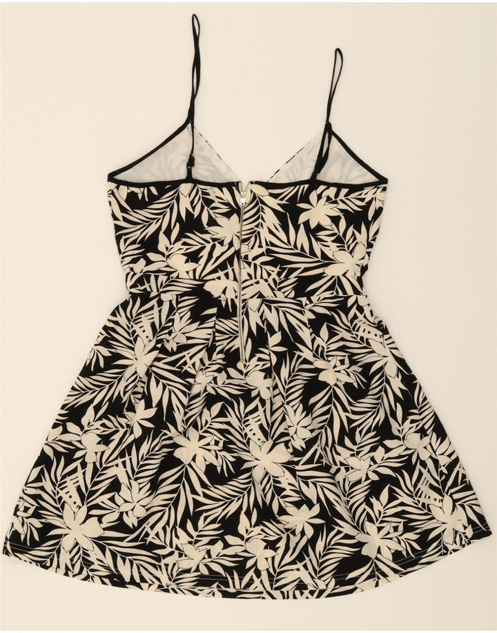 VINTAGE Womens Sundress UK 10 Small Black Floral Polyester Vintage Vintage and Second-Hand Vintage from Messina Hembry 