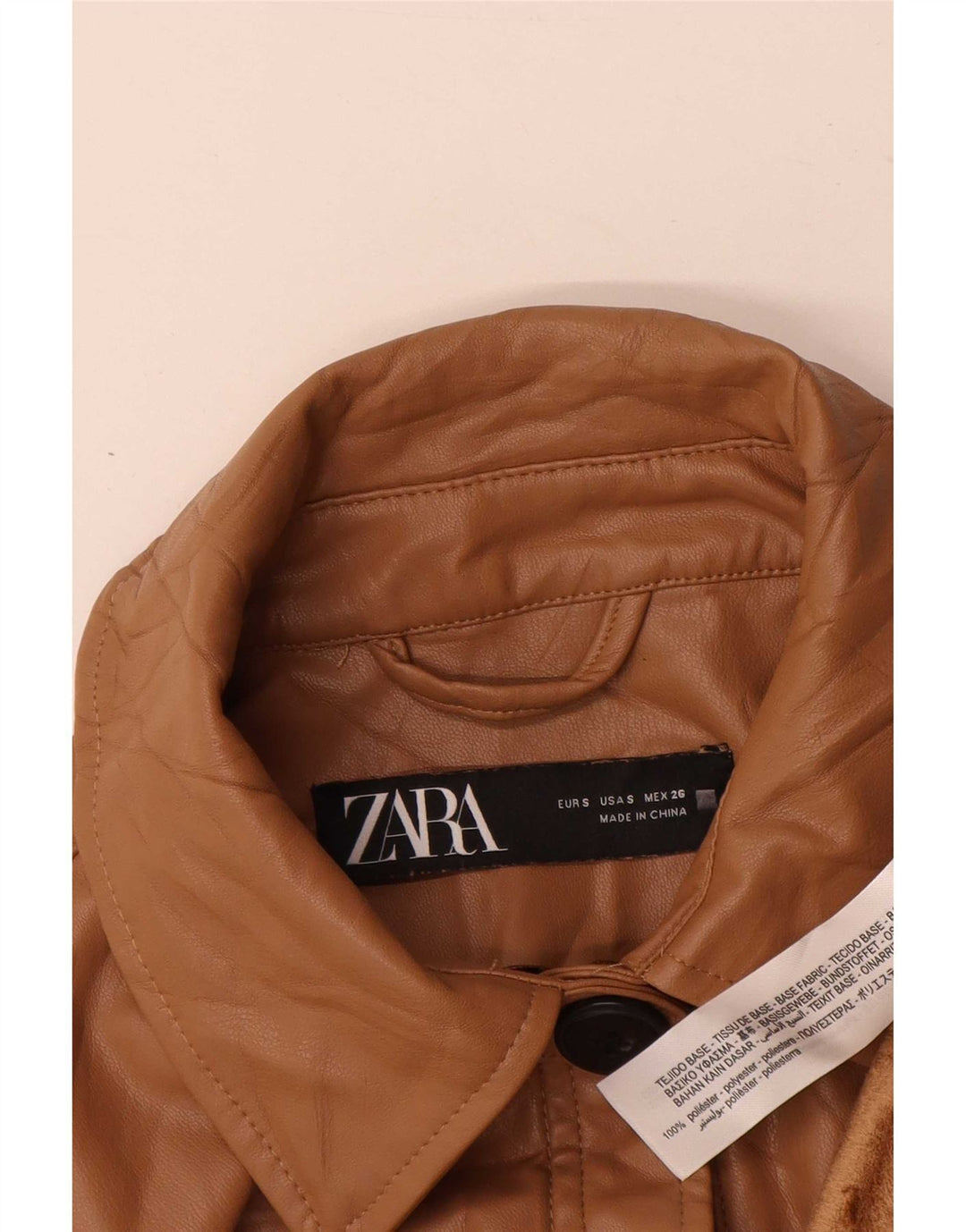 Женское пальто оверсайз из искусственной кожи Zara UK 10, маленькое коричневое из полиуретана