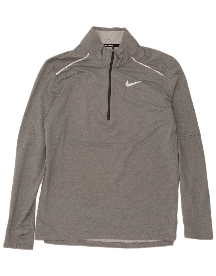 Мужской топ Nike Dri Fit с воротником на молнии и длинными рукавами, средний серый полиэстер