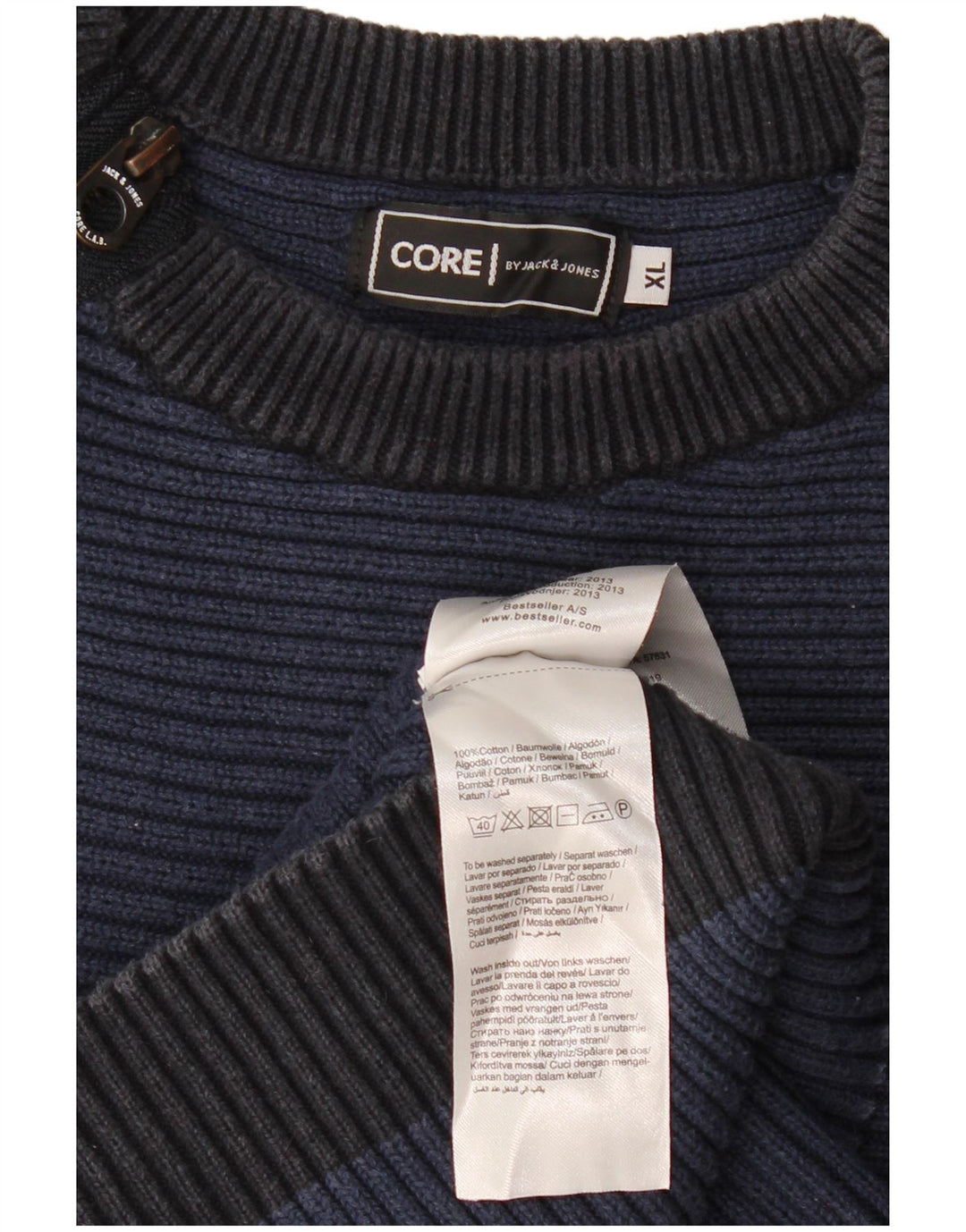 Мужской джемпер с воротником на молнии JACK & JONES, темно-синий, цветных блоков, XL