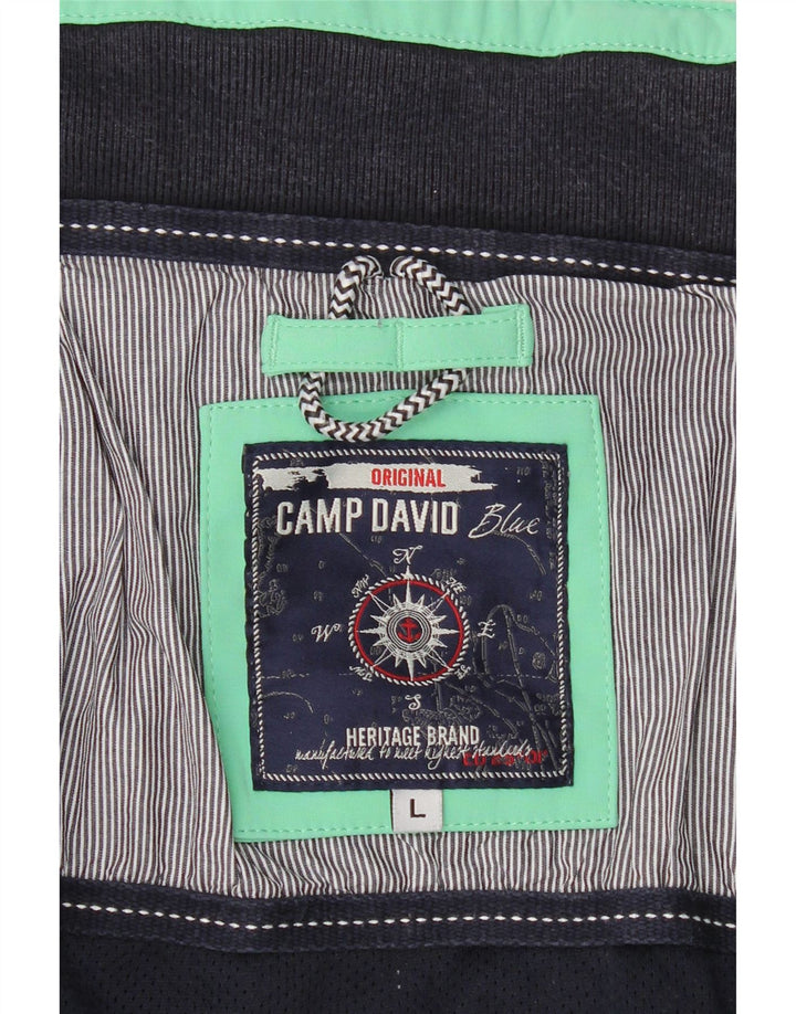 CAMP DAVID Mens Graphic Hooded Bomber Jacket UK 40 Large Green Vintage Camp David and Second-Hand Camp David from Messina Hembry 