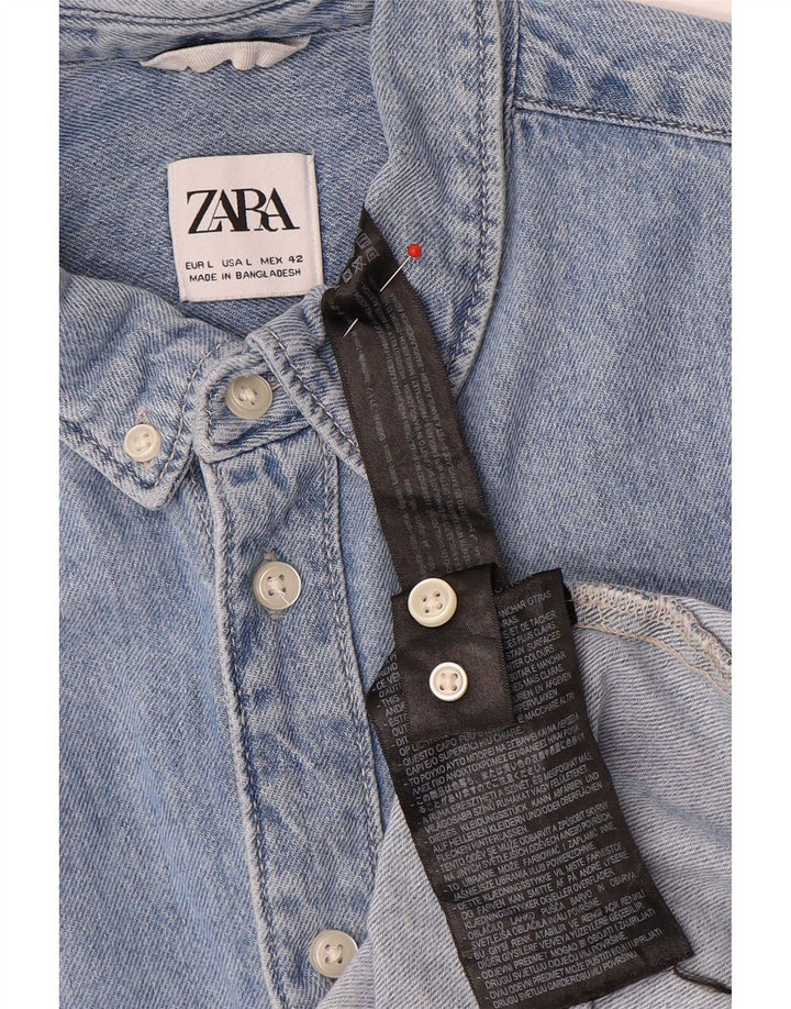 Мужская джинсовая рубашка Zara большого размера, синяя, хлопок