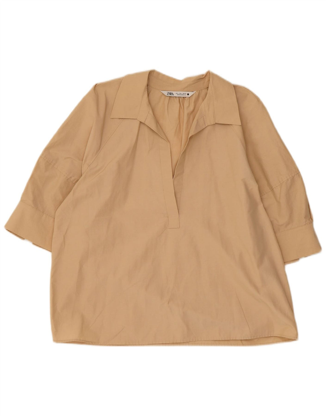 Женская блузка Zara Top UK 16, большой размер, бежевый хлопок