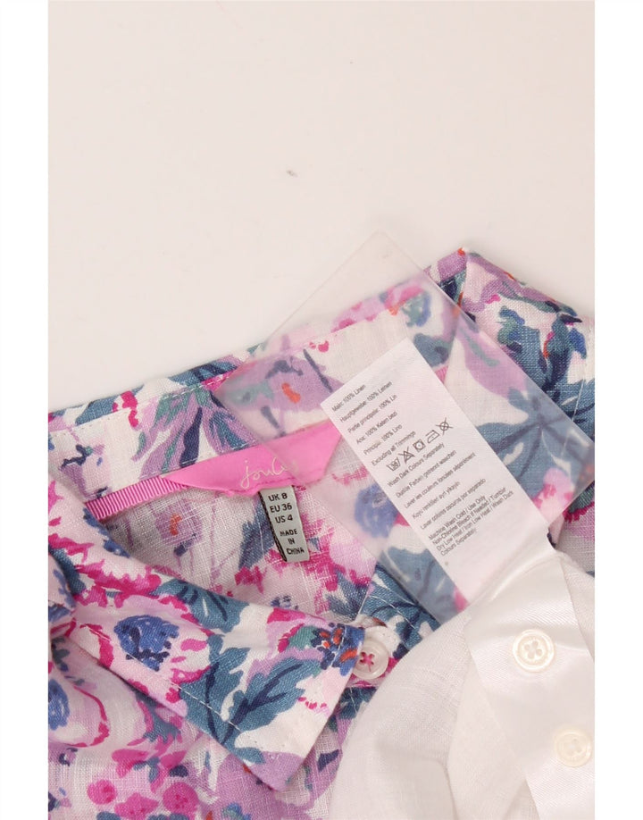 Женская рубашка оверсайз Joules UK 8, маленькая белая льняная рубашка с цветочным принтом