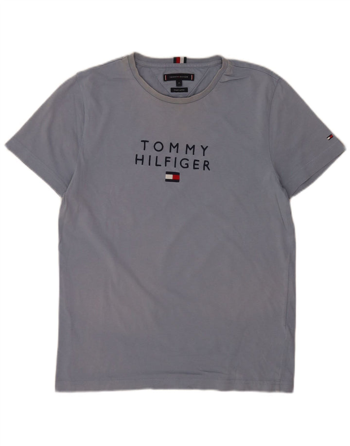 Мужская футболка с рисунком Tommy Hilfiger, хлопковый топ среднего синего цвета