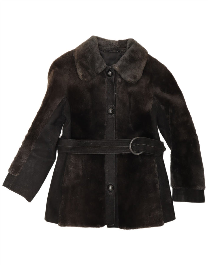 Винтажная женская замшевая куртка из искусственного меха UK 12, средний коричневый цвет