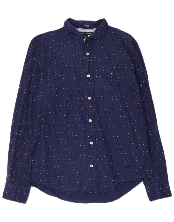 Мужская рубашка с рисунком Tommy Hilfiger, маленькая, темно-синяя, хлопковая