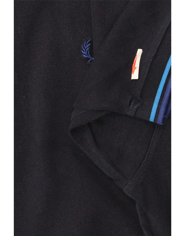 Fred Perry Mens Polo Shirt 2XL Navy Blue Striped Cotton
