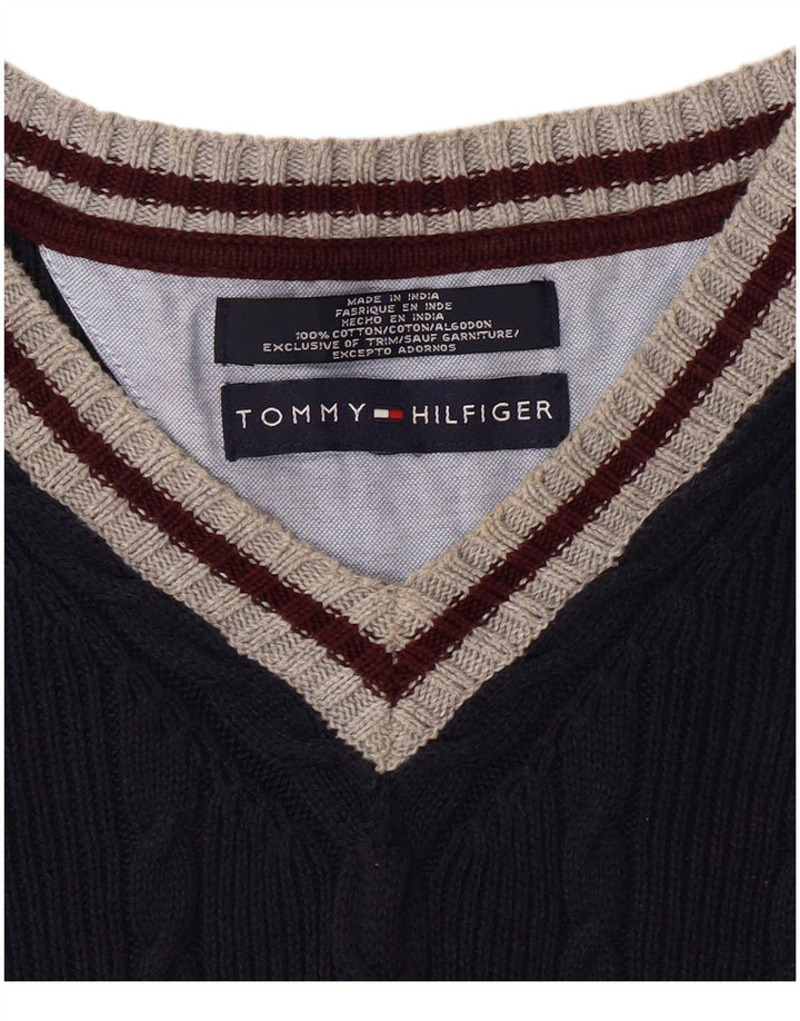 TOMMY HILFIGER Мужской джемпер с v-образным вырезом XL, темно-синий, хлопок с цветными блоками
