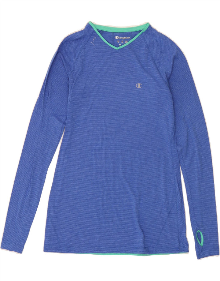CHAMPION Mens Top Long Sleeve Small Blue Pinstripe Polyester Vintage Champion and Second-Hand Champion from Messina Hembry 