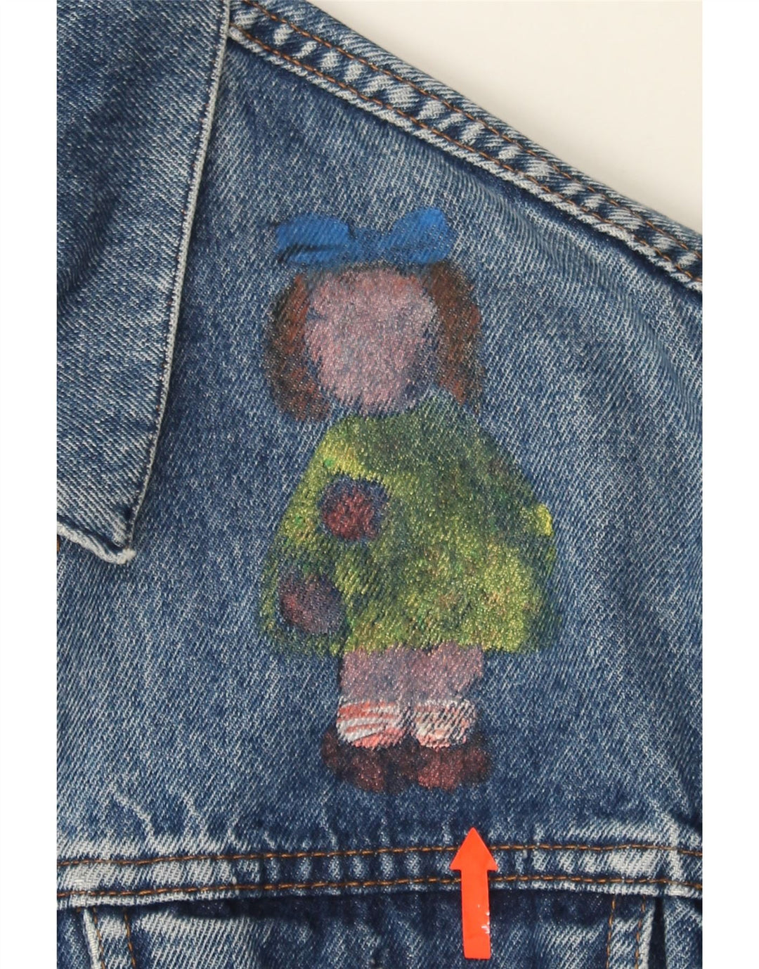 VINTAGE Womens Graphic Denim Jacket UK 16 Large Blue Vintage Vintage and Second-Hand Vintage from Messina Hembry 