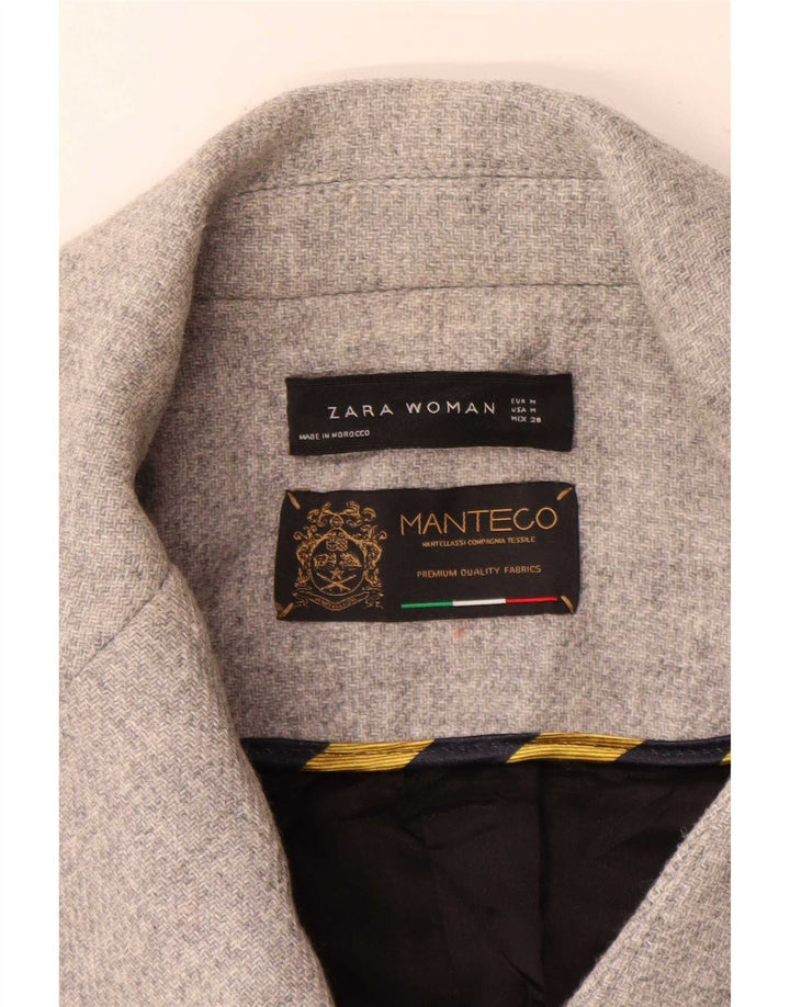 Женское двубортное пальто Zara UK 14, шерсть среднего серого цвета