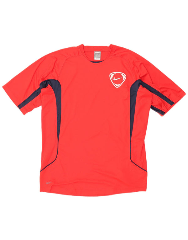 Nike Mens Fit Dry T-Shirt Top UK 42/44 Large Red Colourblock Polyester