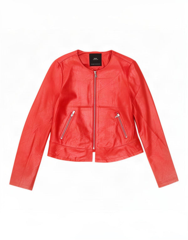 Женская укороченная куртка из искусственной кожи Zara UK 12, средний красный полиэстер