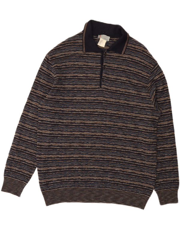 MISSONI Mens Polo Neck Jumper Sweater 3XL Blue Striped Wool