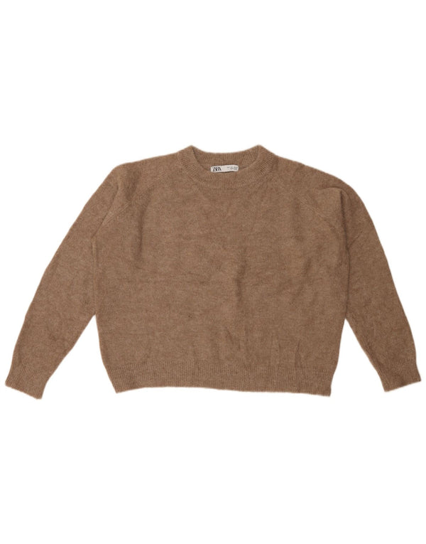 Женский укороченный джемпер с круглым вырезом ZARA UK 16, большой коричневый нейлон