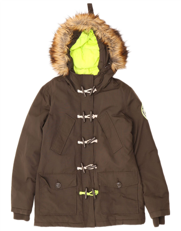 Женская парка большого размера Superdry с капюшоном UK 10, маленький нейлон цвета хаки