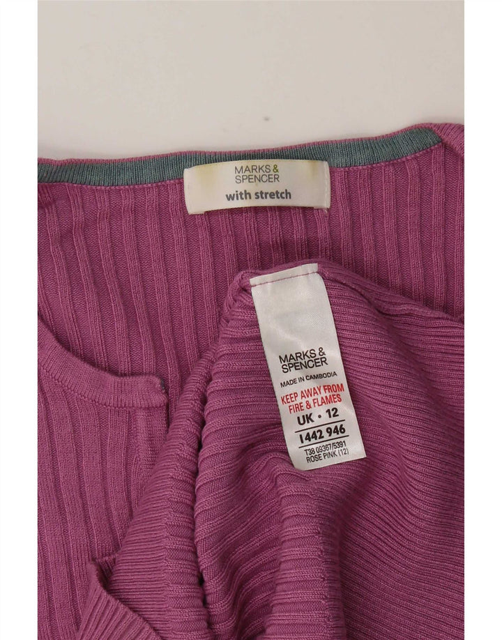 Женский джемпер с v-образным вырезом Marks & Spencer UK 12, средний розовый вискоза
