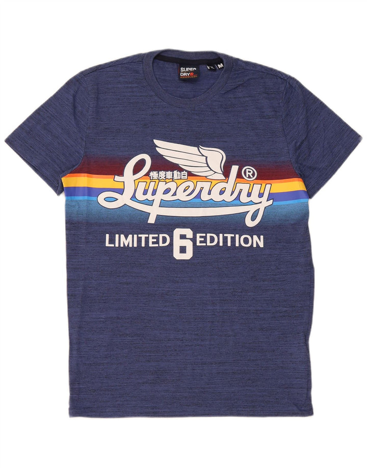 Superdry Мужская футболка обычного цвета с рисунком, топ из хлопка среднего размера синего цвета с крапинками