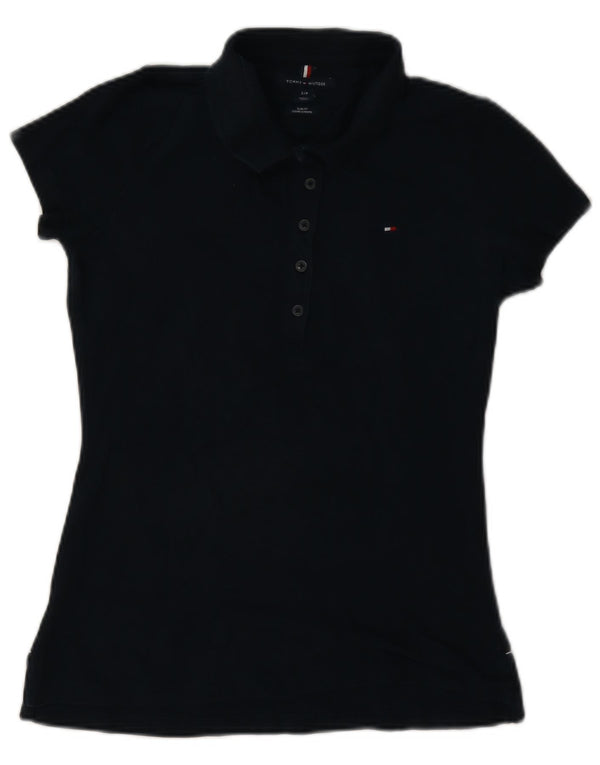 Tommy Hilfiger Womens Slim Fit Polo Shirt UK 10 Small Navy Blue Cotton