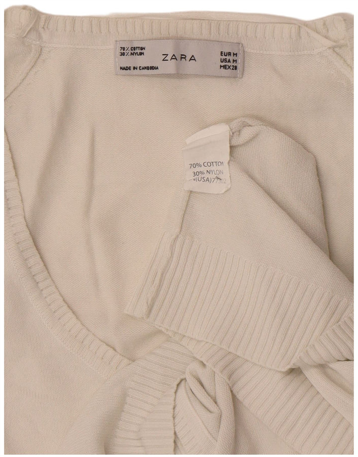 Женский укороченный кардиган Zara UK 12, хлопковый средний белый цвет