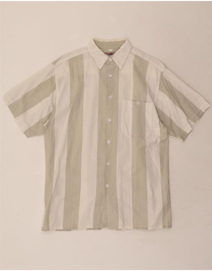 JOHN F GEE Mens Short Sleeve Shirt Medium Beige Striped Vintage John F Gee and Second-Hand John F Gee from Messina Hembry 