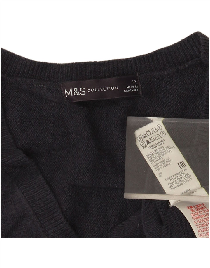 Женский джемпер с v-образным вырезом Marks & Spencer UK 12, средний темно-синий