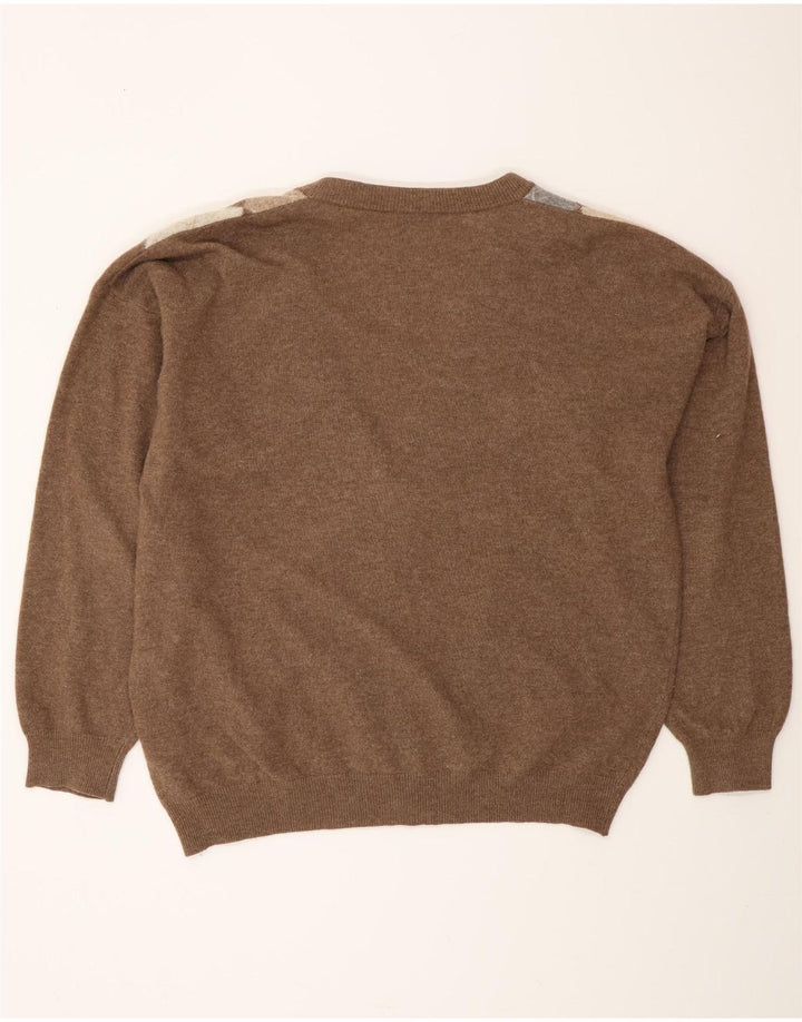 MONELLO Мужской кардиган-свитер IT 52 Большой Коричневый Argyle/Diamond Wool