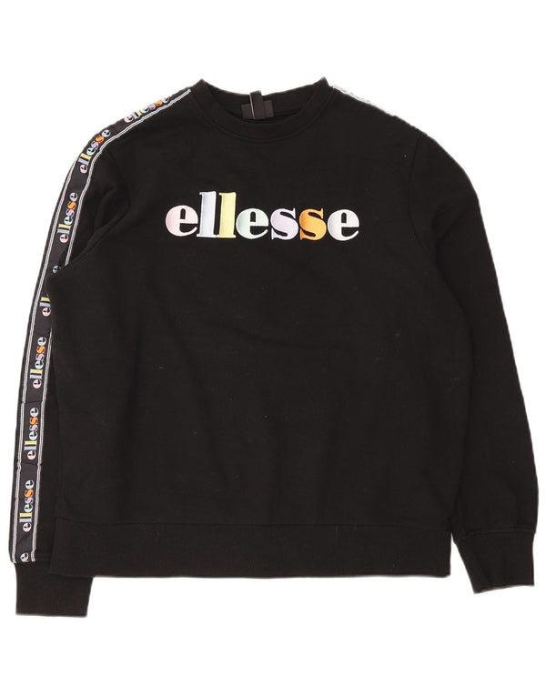 Женский джемпер оверсайз с рисунком Ellesse, размер UK 10, маленький, черный, хлопок