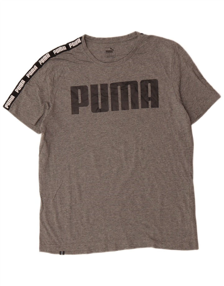 Мужская футболка с рисунком PUMA, большой серый хлопок с цветными блоками
