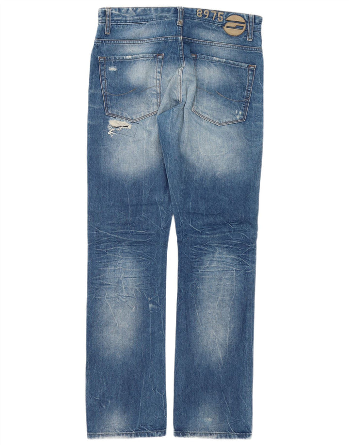 Мужские потертые прямые джинсы Jack & Jones W32 L34 синие, лоскутный хлопок