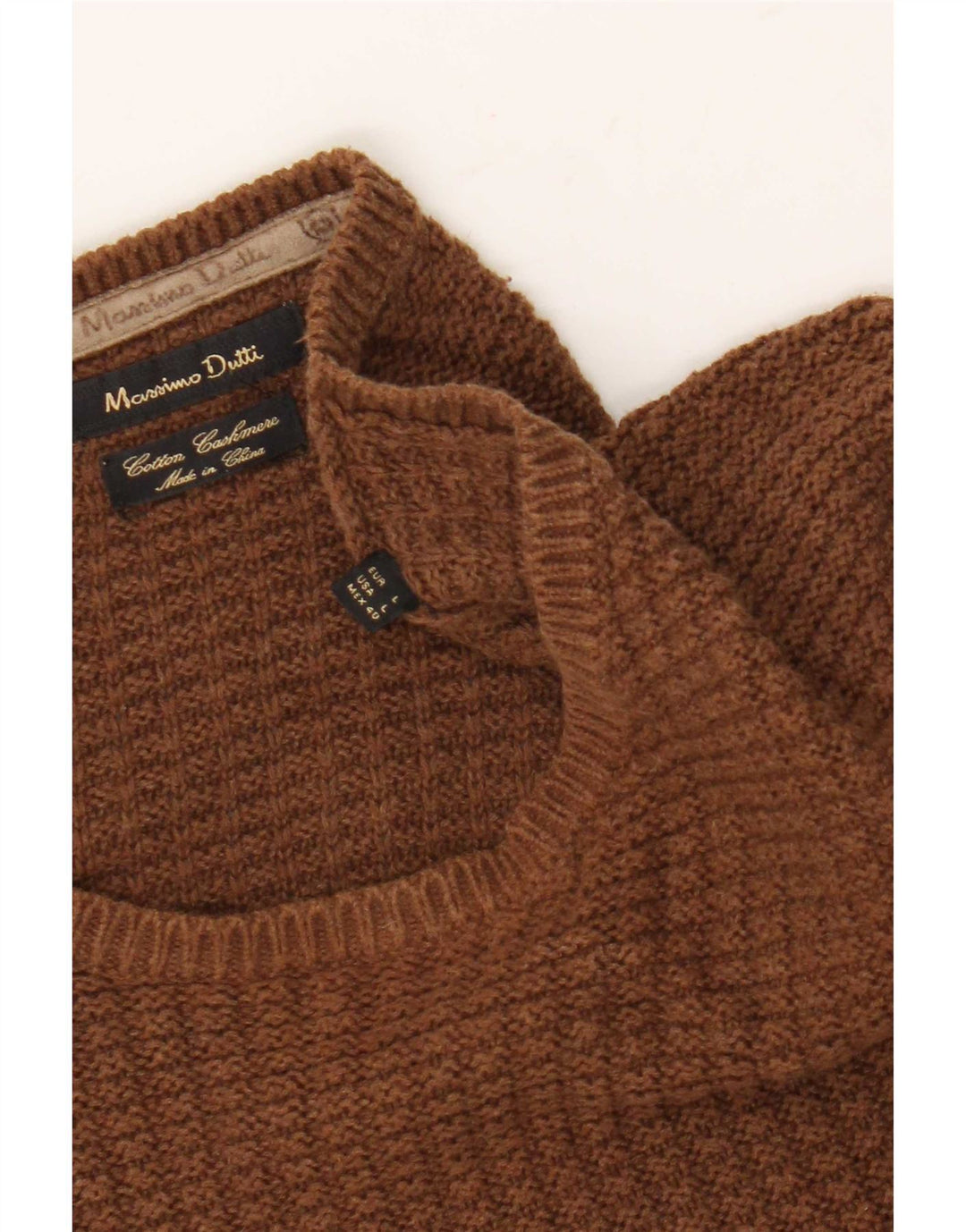 Мужской джемпер с круглым вырезом Massimo Dutti, большой коричневый хлопковый свитер