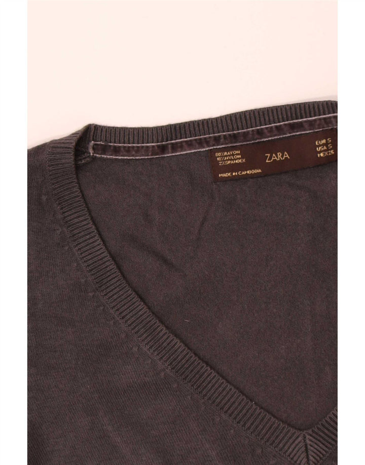 Женский джемпер с v-образным вырезом Zara UK 8, маленький серый цвет