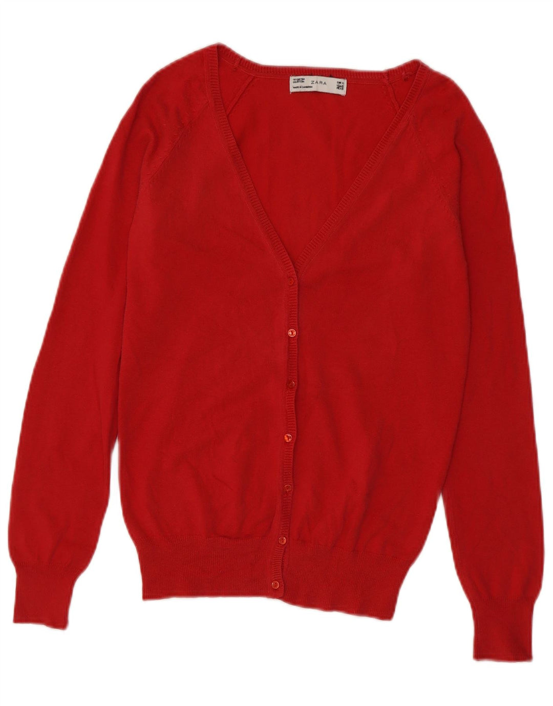 Женский кардиган Zara UK 12, хлопковый средний красный цвет