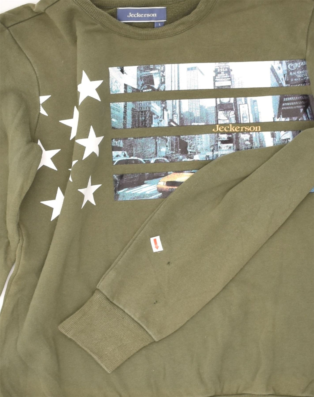 JECKERSON Womens Graphic Sweatshirt Jumper UK 14 Large Khaki Cotton | Vintage Jeckerson | Thrift | Second-Hand Jeckerson | Used Clothing | Messina Hembry 