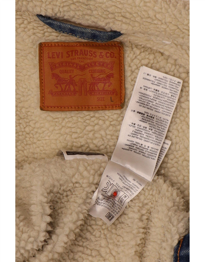 Мужская джинсовая куртка шерпа Levi's UK 40, большая синяя, хлопок