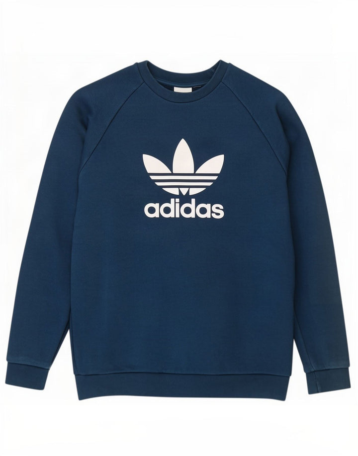 Мужской свитшот с рисунком Adidas, хлопковый джемпер среднего синего цвета