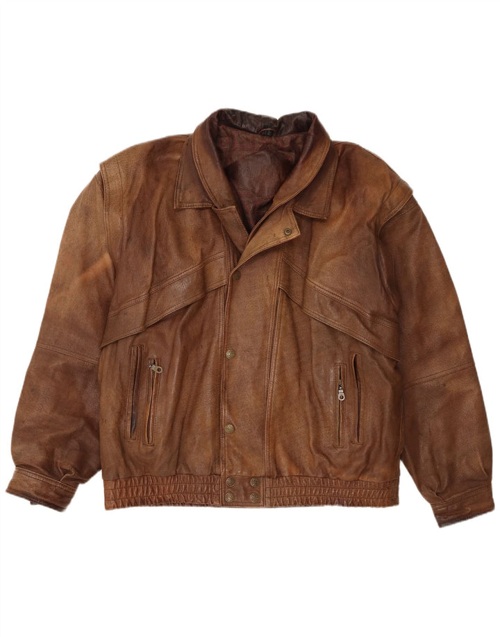 Винтажная мужская кожаная куртка UK 44 2XL Коричневая кожаная