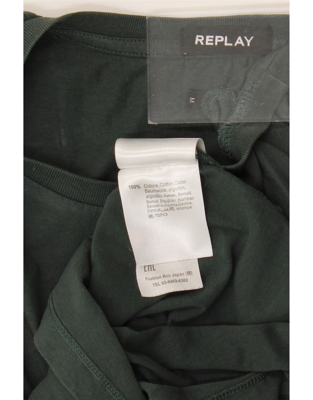 Мужская футболка Replay из хлопка среднего размера, зеленого цвета