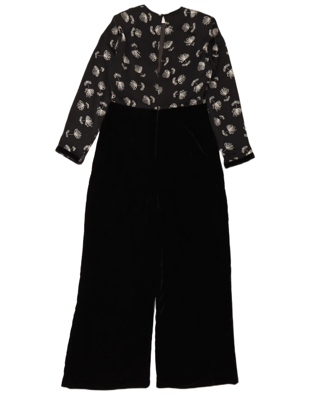 Винтажный женский велюровый комбинезон UK 12, средний черный цветочный полиэстер