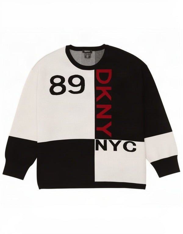 Женский джемпер с вырезом «лодочка» Dkny, Великобритания, 18 XL, черный с цветными блоками