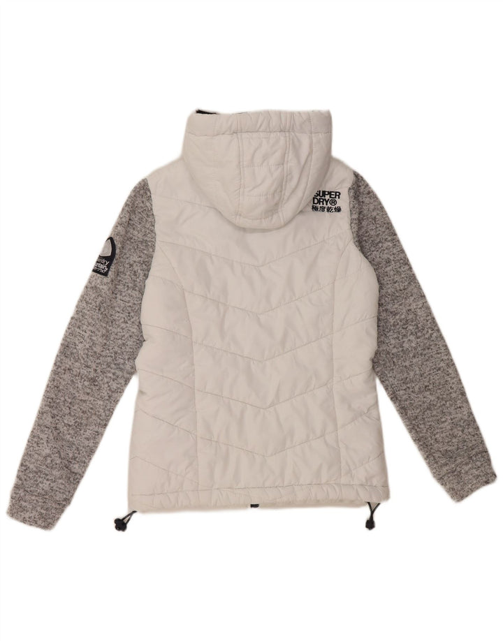 Женская утепленная куртка с капюшоном Superdry UK 8, маленькая белая с цветными блоками