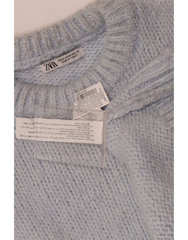 Женский свободный джемпер с круглым вырезом Zara UK 14, средний синий акрил