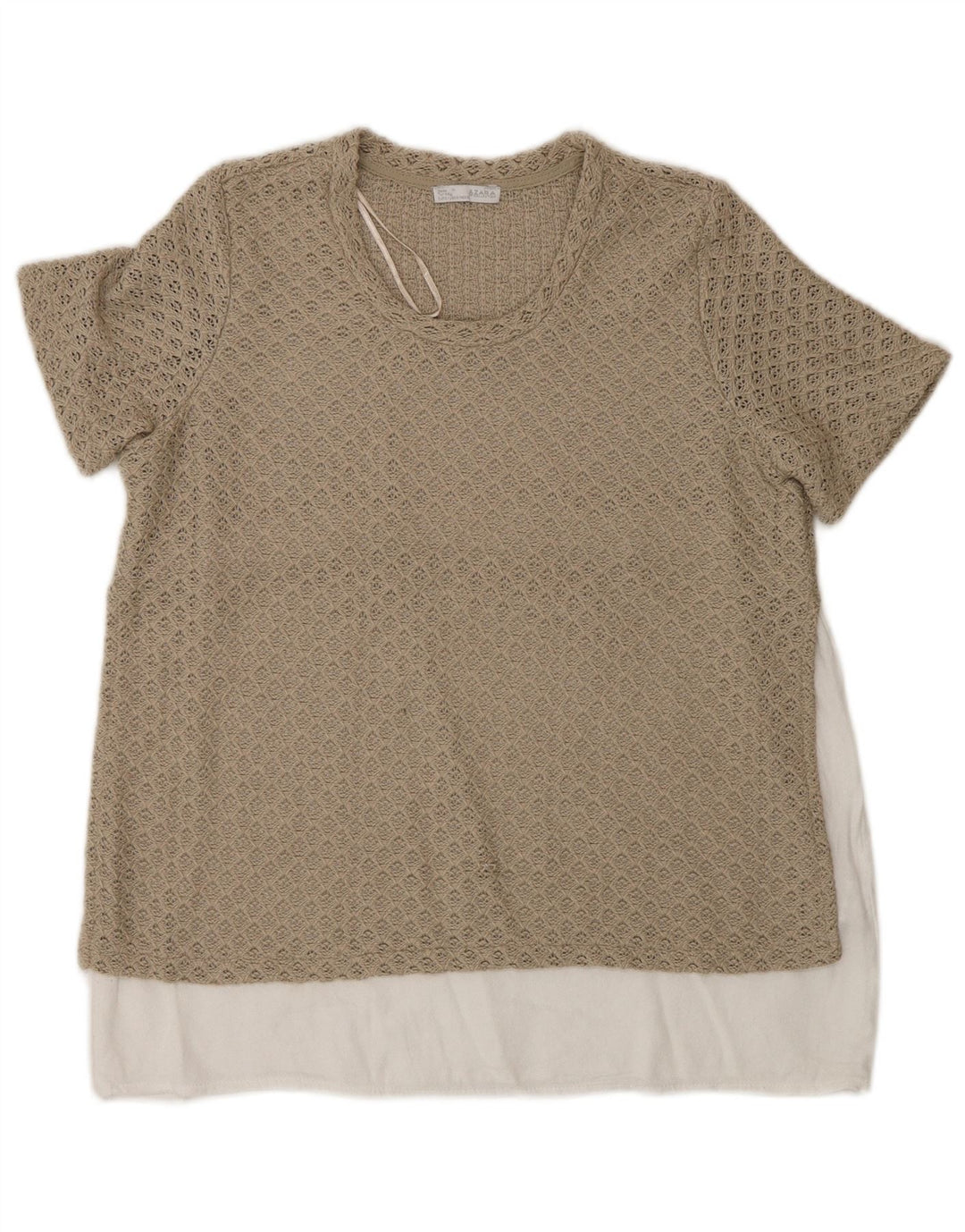 Женская блузка крючком Zara Top UK 12, средний бежевый, полиэстер с цветными блоками